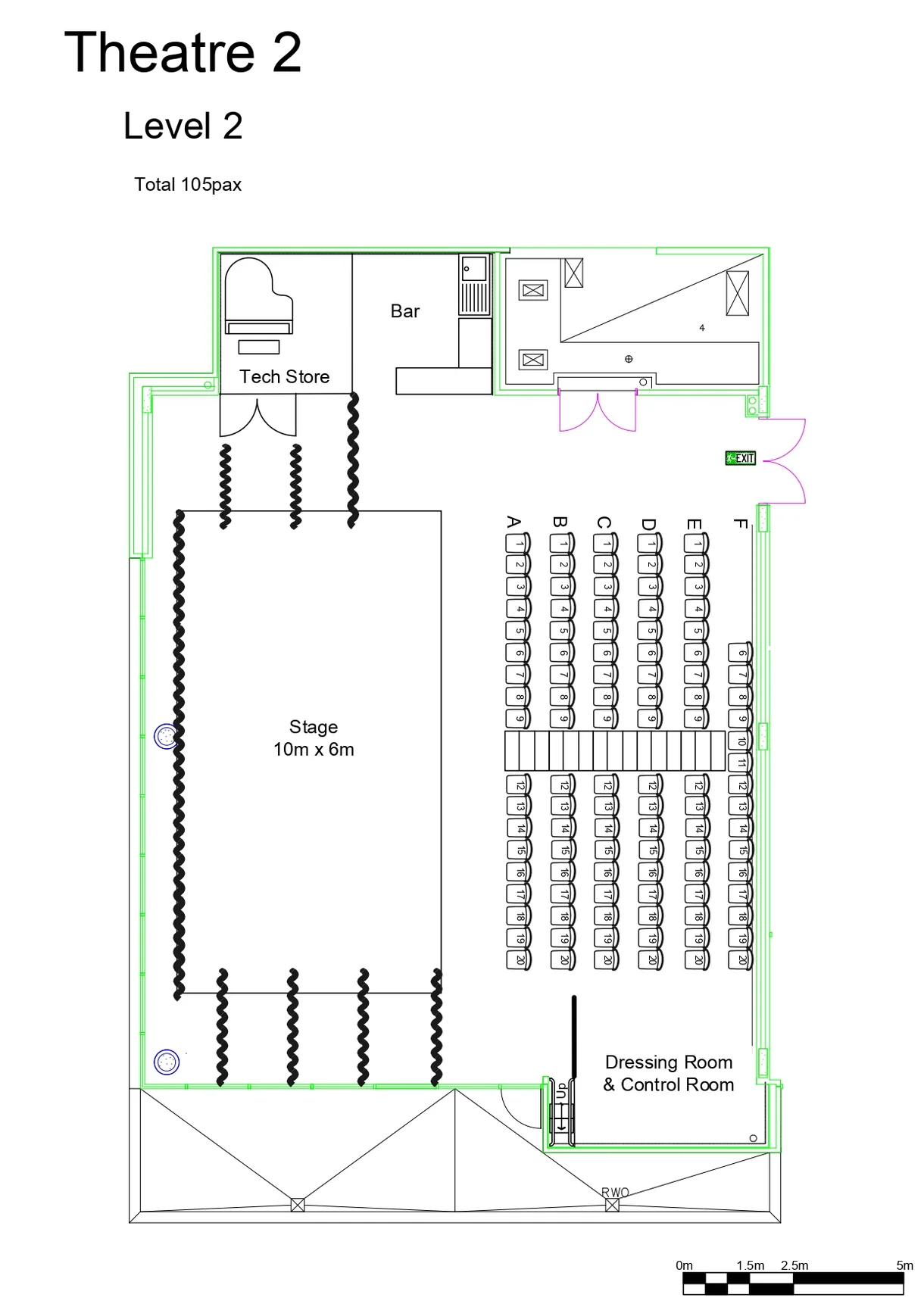 Diagram of Theatre 2 seating configurations